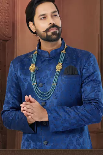 Navy Blue Soft Jackard Havy Classic With Fancy Button For Mens