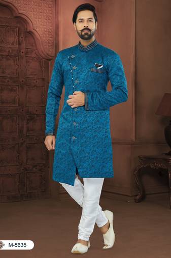 Blue Soft Jackard Havy Classic With Fancy Button For Mens