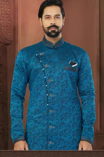 Blue Soft Jackard Havy Classic With Fancy Button For Mens