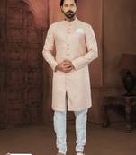Peach Banarasi Jackard Havy Classic With Fancy Button For Mens