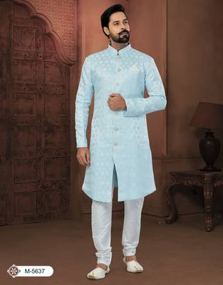 Sky Blue Soft Jackard Havy Classic With Fancy Button For Mens 1