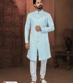 Sky Blue Soft Jackard Havy Classic With Fancy Button For Mens