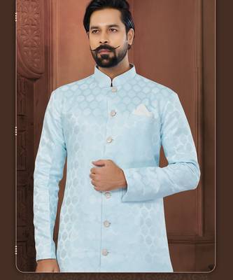 Sky Blue Soft Jackard Havy Classic With Fancy Button For Mens 2