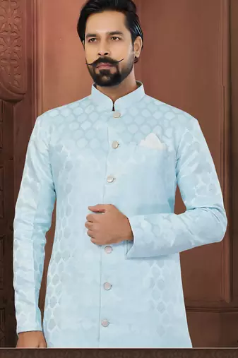 Sky Blue Soft Jackard Havy Classic With Fancy Button For Mens
