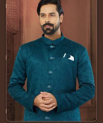 Dark Blue Soft Jackard Havy Classic With Fancy Button For Mens 2
