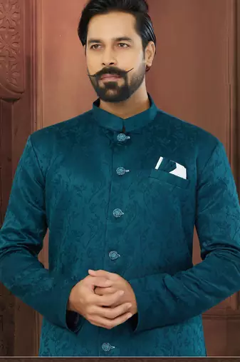 Dark Blue Soft Jackard Havy Classic With Fancy Button For Mens