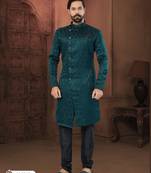 Dark Green Soft Jackard Havy Classic Indowestern With Fancy Button For Mens