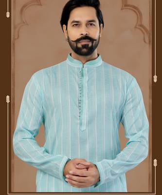 Sky Blue Soft Cotton Woven Kurta Pajama For Mens 2