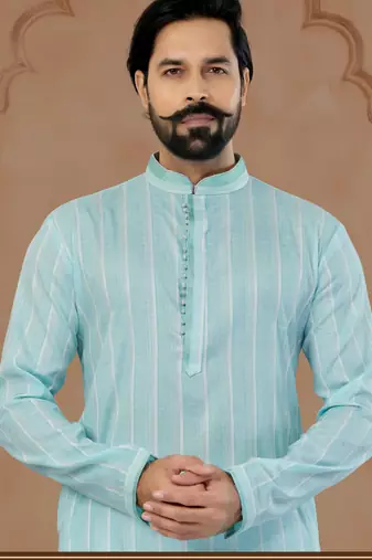 Sky Blue Soft Cotton Woven Kurta Pajama For Mens