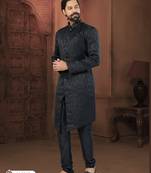 Black Soft Jackard Havy Classic Indowestern With Fancy Button For Mens