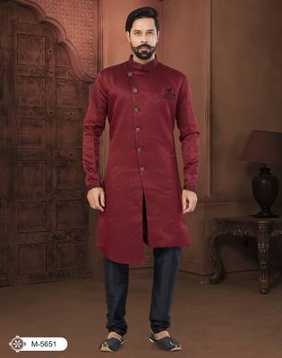 Maroon Soft Jackard Havy Classic Indowestern With Fancy Button For Mens 1