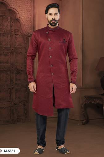 Maroon Soft Jackard Havy Classic Indowestern With Fancy Button For Mens