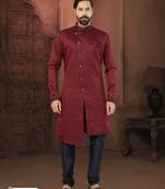 Maroon Soft Jackard Havy Classic Indowestern With Fancy Button For Mens
