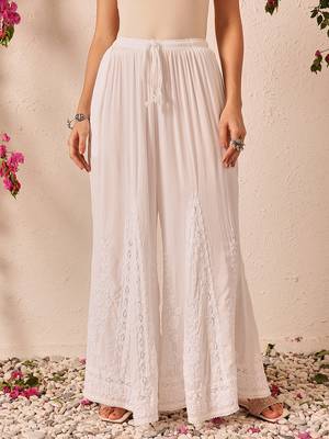 Hand embroidered white modal lucknowi chikankari palazzo 1