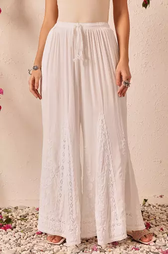 Hand embroidered white modal lucknowi chikankari palazzo