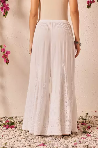 Hand embroidered white modal lucknowi chikankari palazzo