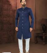 Navy Blue Soft Jackard Havy Classic Indowestern With Fancy Button For Mens