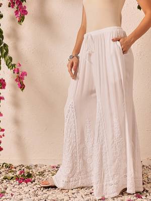 Hand embroidered white modal lucknowi chikankari palazzo 3