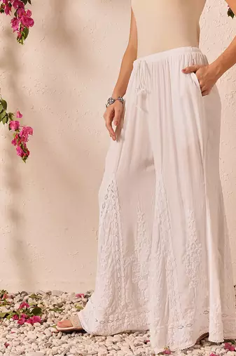 Hand embroidered white modal lucknowi chikankari palazzo