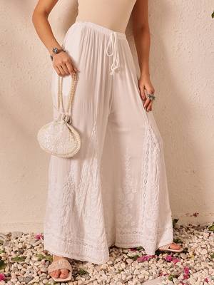 Hand embroidered white modal lucknowi chikankari palazzo 4