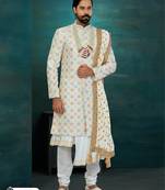 Golden & Mix Colour Chikankari Lucknawi Havy Classic/Wedding Anarkali Style With Kurta For Mens