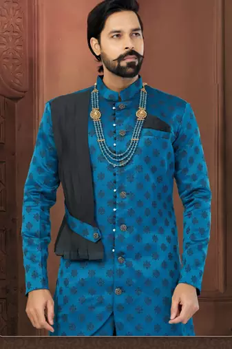 Blue Soft Jackard Havy Classic Fancy Button For Mens