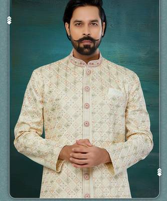 Golden & Mix Colour Chikankari Lucknawi Havy Classic/Wedding For Mens 2