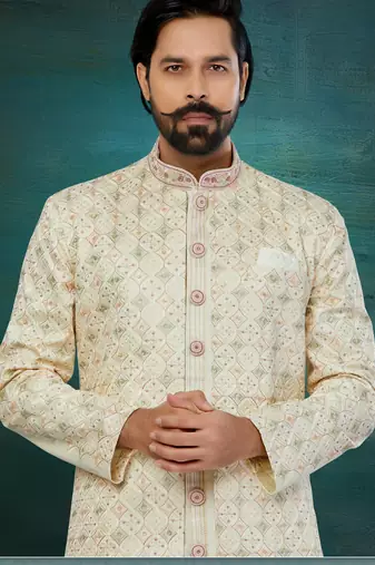 Golden & Mix Colour Chikankari Lucknawi Havy Classic/Wedding For Mens