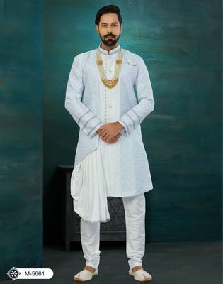 Sky Blue Banarasi Zari Jackard & Art Silk Havy Classic/Wedding For Mens 1