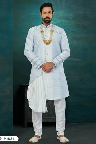 Sky Blue Banarasi Zari Jackard & Art Silk Havy Classic/Wedding For Mens
