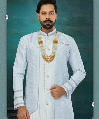 Sky Blue Banarasi Zari Jackard & Art Silk Havy Classic/Wedding For Mens 2