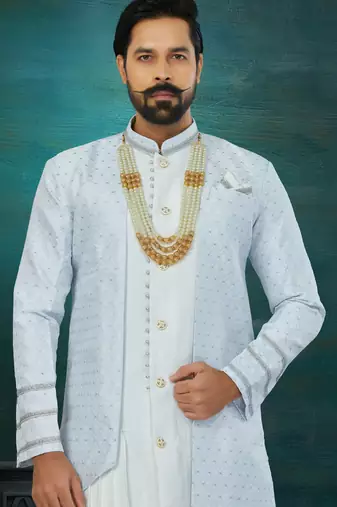 Sky Blue Banarasi Zari Jackard & Art Silk Havy Classic/Wedding For Mens
