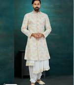Golden & Mix Colour Chikankari Lucknawi & Art Silk Havy Classic/Wedding Anarkali Style With Kurta For Mens