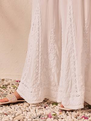 Hand embroidered white modal lucknowi chikankari palazzo 6