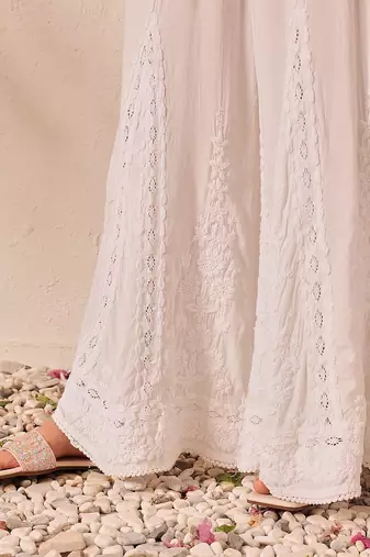 Hand embroidered white modal lucknowi chikankari palazzo