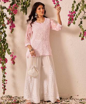 Hand embroidered white modal lucknowi chikankari palazzo 7