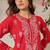 Hand embroidered red cotton lucknowi chikankari straight kurta