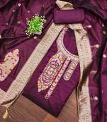 Purple graceful jacquard embroidered unstitched dress material with banarasi dupatta
