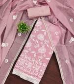pink chanderi cotton salwar suit material with white thread embroidery