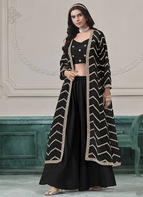 Chinon embroidered zari black readymade salwar kameez 1