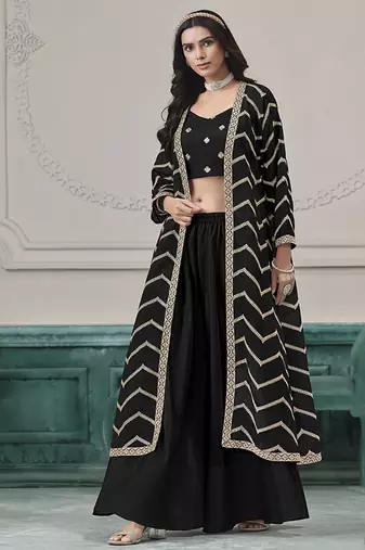 Chinon embroidered zari black readymade salwar kameez