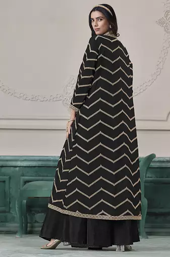 Chinon embroidered zari black readymade salwar kameez