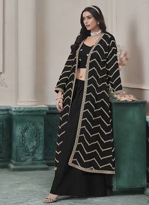 Chinon embroidered zari black readymade salwar kameez 3