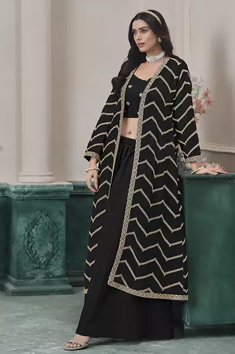 Chinon embroidered zari black readymade salwar kameez