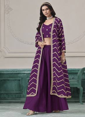Chinon embroidered zari purple readymade salwar kameez 1