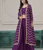 Chinon embroidered zari purple readymade salwar kameez