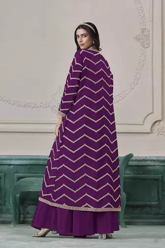 Chinon embroidered zari purple readymade salwar kameez