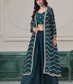 Chinon embroidered zari teal readymade salwar kameez