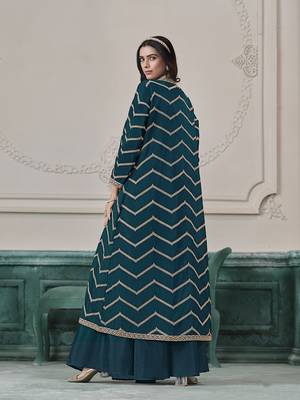 Chinon embroidered zari teal readymade salwar kameez 2
