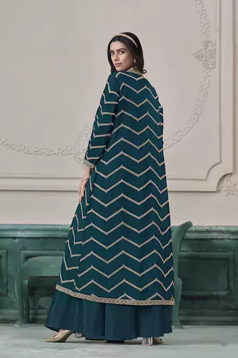 Chinon embroidered zari teal readymade salwar kameez